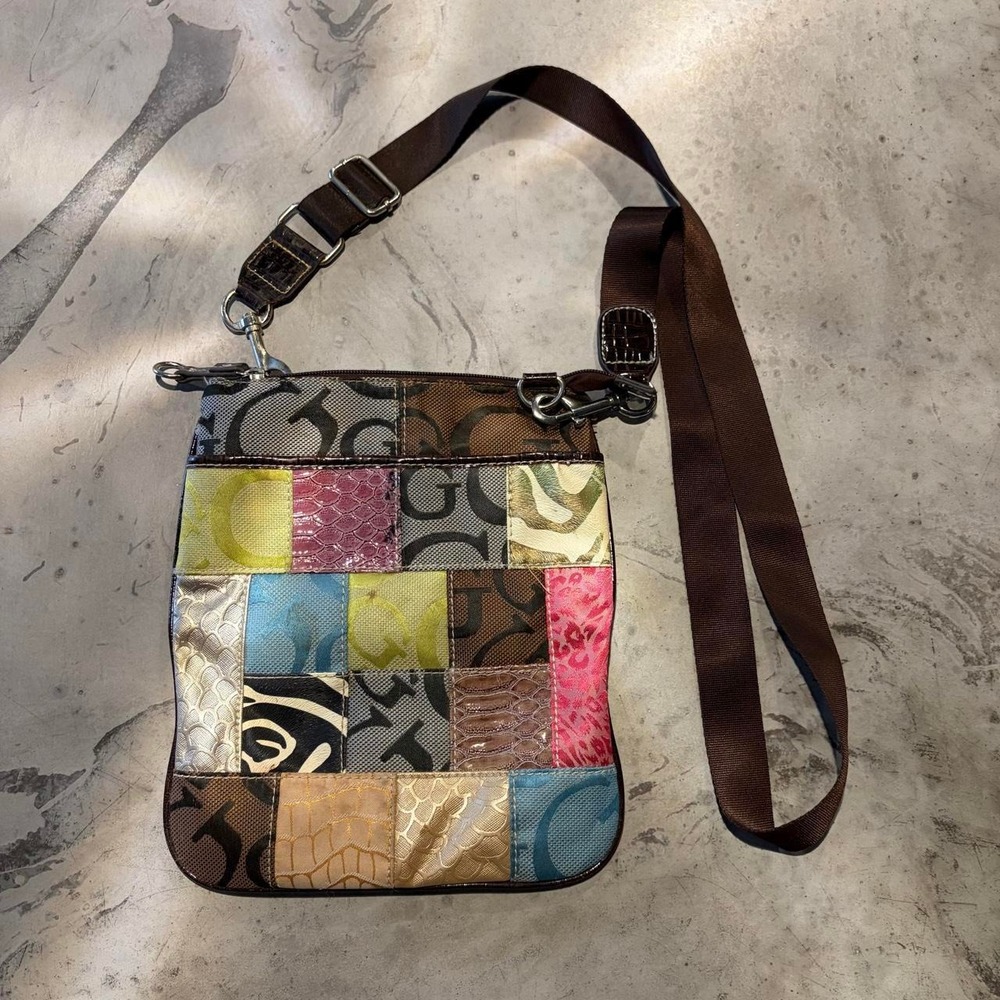 Vintage Guess Patchwork Multicolor Y2K Urban Monogram Shoulder Crossbody Bag